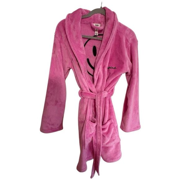 Victoria’s Secret PINK Smiley Face Plush Robe – XS/S – Soft Fleece Belted Pink B - Picture 2 of 5